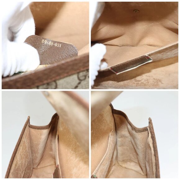 GUCCI GG Supreme Web Sherry Line Clutch Bag PVC Beige - Picture 15 of 15